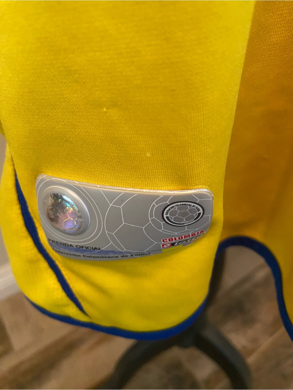 Lotto Men’s Yellow Colombia Soccer Jersey with Blue Accents - Picture 3 of 6